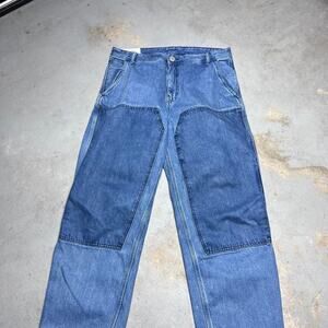 H&M Mens Double Knee Loose Fit Baggy Jeans Blue Contrast Utility Skater Size 34